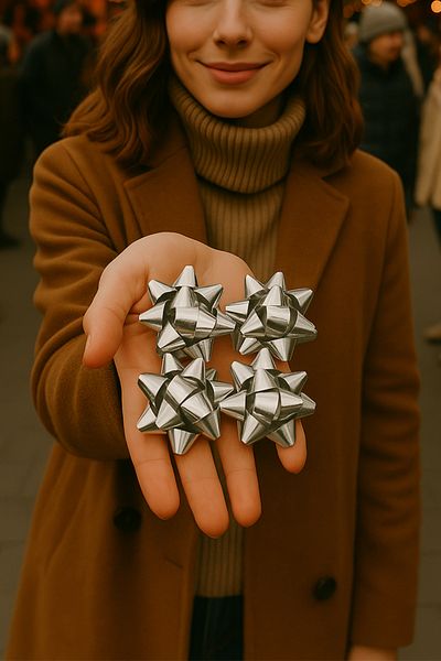 OLİ Art Silver Adhesive Raffia 100 Pcs Bow Raffia Star Self Adhesive Star