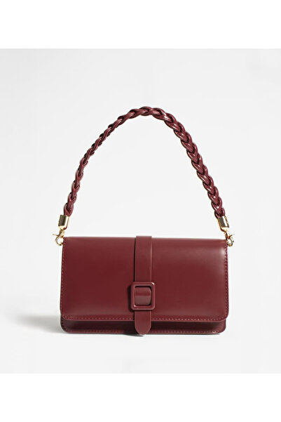 Melos Butik Γυναικείο Βουργουνδίζιο Πλεκτό Με χερούλι Δερμάτινο Χειροποίητο κ...