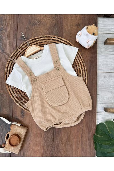 Kids Kingdom Snap Fastener Bodysuit Cotton Pocket 2-Piece Daily Baby Boy Salopet Jumpsuit