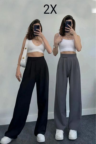M&N Women's Velcro Palazzo High Waist Adjustable Waist Wide Leg