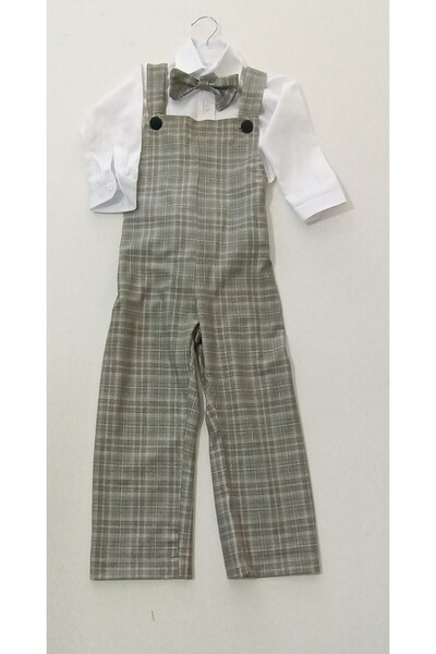 moms and babies Boy's Baby Shirt Gardener Trousers Gray Colored Plaid Pattern 0-5 Years