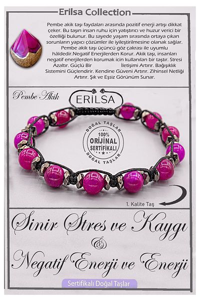 Erilsa Certified Aaa+ Quality Natural Pink Agate Gemstone Bracelet - Wipe Away Stress Feel Love & Peace