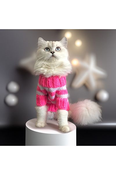 Lady Fify Pink White Striped Sweater for Cat Dog