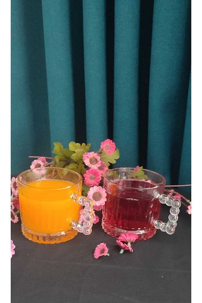 ORTAKÖY CENNETİ 2 Piece Beaded Handle Mug Cup 275 Cc Haci 8 cm Length 8 cm Width