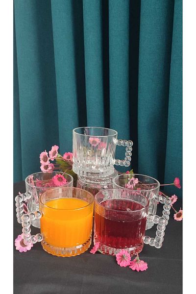 ORTAKÖY CENNETİ 6 Pieces Bead Handle Mug Cup 275 Cc Haci 8 cm Length 8 cm Width