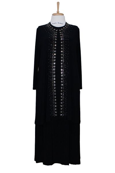 HESNA Navy Blue Large Size Stylish Stone Embroidered Mother Dress Jacket Set