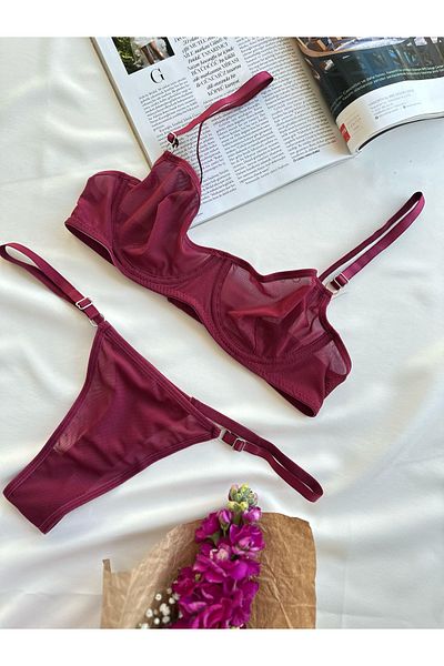 İNKO İÇ GİYİM Plain Tulle Underwire Braless Suit (Bra Thong)