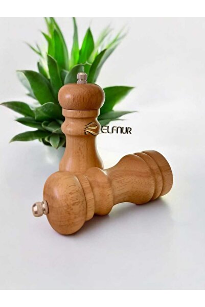 elfnur 2 Li Set Bambu Gövdeli Komple Ahşap Tuz Karabiber Değirmeni Baharat Öğ...