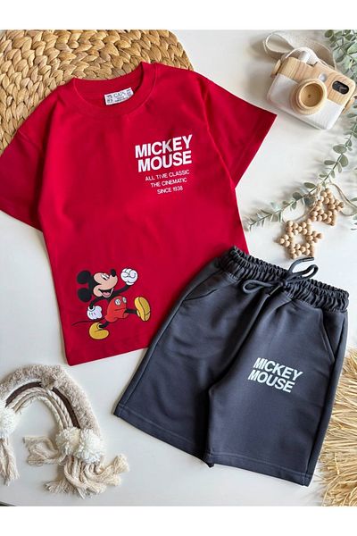 Sipsirin Red Oversize Summer Children's Double Set |   100% Cotton Combed |   Breathable T-Shirt + Comfortable Shorts