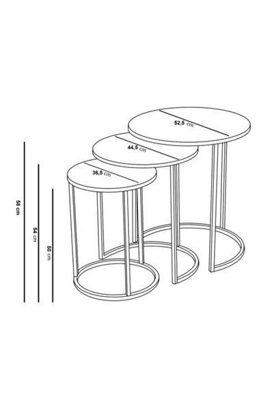 Masal Liv Aksesuar Zigon Sehpa 3'lü Yuvarlak Gold Metal Ayak Mermer Desenli Cam Sehpa