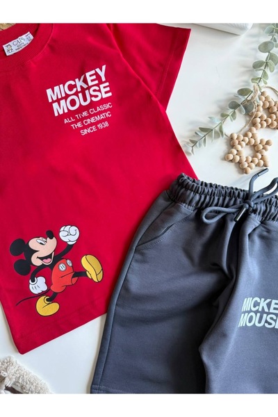 Sipsirin Red Oversize Summer Children's Double Set | 100% Cotton Combed | Breathable T-Shirt + Comfortable Shorts