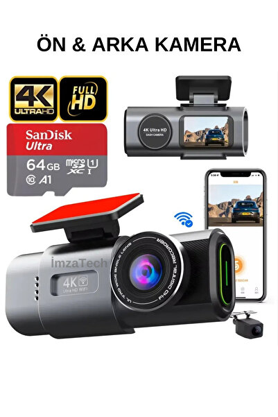 İmza 4K HD ARAÇ İÇİ ÖN VE ARKA KAMERA İZLEME GÜVENLİK İÇİN HAFIZA KARTLI OTOM...