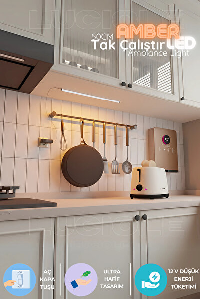 luciole 50cm Tak Çalıştır LED Mutfak Tezgah Aydınlatma - Amber - Adaptörlü, Y...