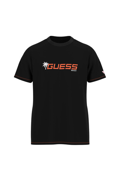 Guess Ανδρικό μπλουζάκι με λογότυπο SS Cn Palm - Μαύρο