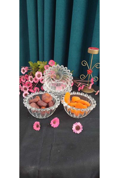 ORTAKÖY CENNETİ Beaded 6 Pieces Glass Presentation Bowl 10 cm Mouth Width 5 cm Height 160 Cc