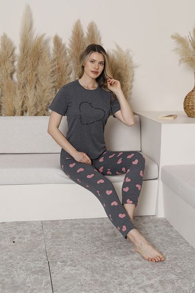FAMES PİJAMA DÁMSKÝ PYŽAMOVÝ OBLEK S KRÁTKÝM RUKÁVEM S VZOREM LETNÍHO SRDCÍ