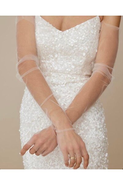 VENÜS MODA by Pınar قفازات من التول الشفاف - قفازات بدون أصابع للعروس والزفاف