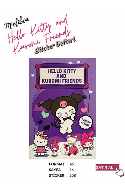 Mielibon Caiet de autocolante Hello Kitty și prietenii lui Kuromi 16 pagini 208 autocolante