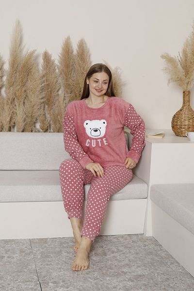 FAMES PİJAMA Plus Size Winter Fleece Pjamas Suit