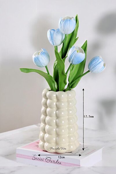 PICCOLA VITA Vasă albă strălucitoare | Vasă conică cu design modern cu bule | Lacuit lucios 17 CM