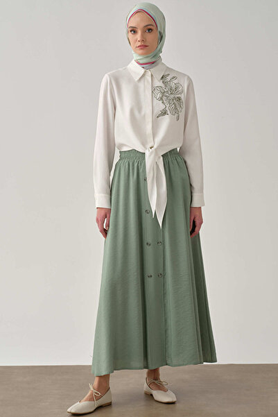 Tuğba Beli Lastikli Düğmeli Etek - Mint