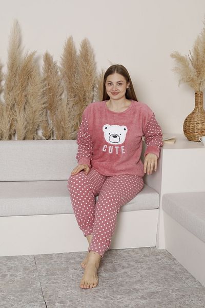 FAMES PİJAMA Plus Size Winter Fleece Pjamas Suit