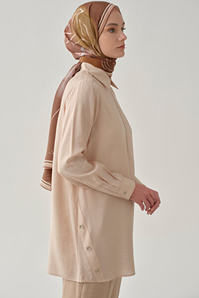 Tuğba Apoletli Gizli Patlı Tunik - Bej