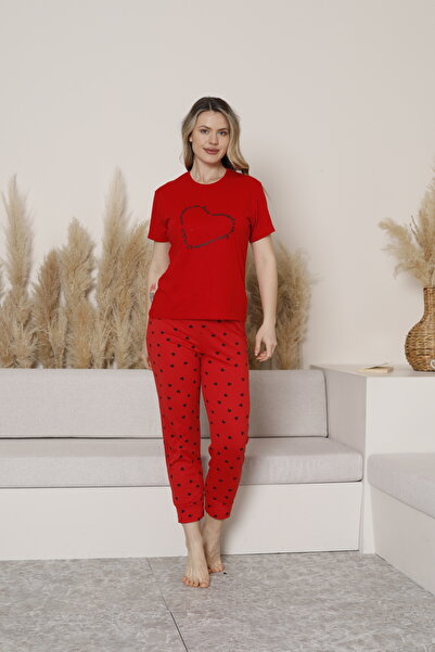 FAMES PİJAMA NYÁRI SZÍV MINTÁS RÖVID UJJÚ NŐI PIZSAMA ÖLTÖZŐ