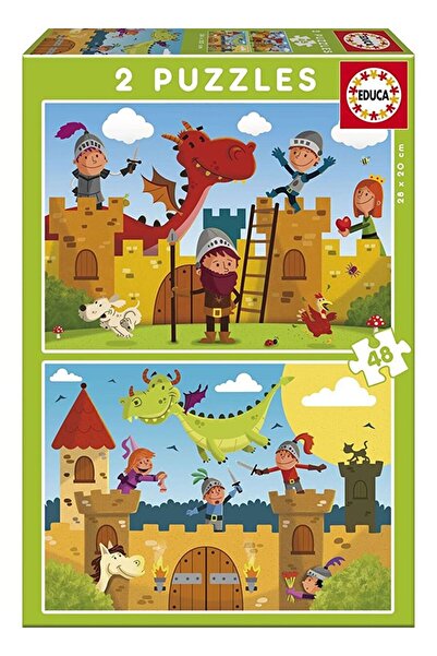 Educa Puzzle لغز تعليمي للأطفال من إيدوكا 2×48 قطعة (التنانين والفرسان)