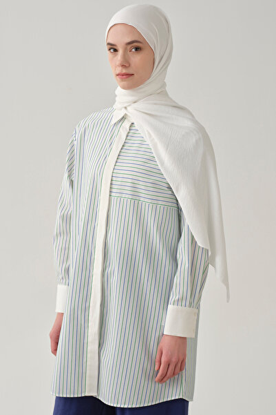 Tuğba Roba Kesikli Çizgili Tunik - Benetton Yeşili