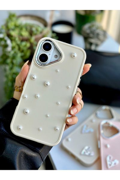 Go Aksesuar حافظة سيليكون بتصميم لؤلؤي ثلاثي الأبعاد متوافقة مع هاتف آيفون 16 مع لعبة
