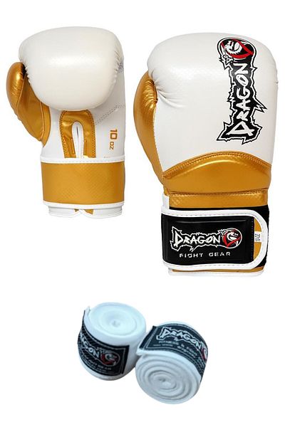 Dragondo Carbon Boxing Gloves Muay Thai Kick Boxing Gloves and Bandage Set of 2