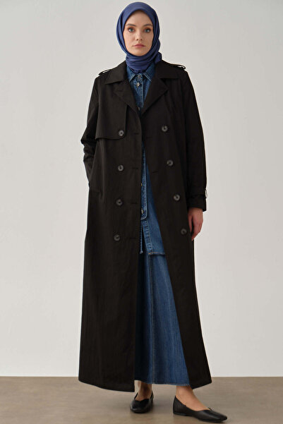 Tuğba Kruvaze Kol Bantlı Pardesü - Siyah