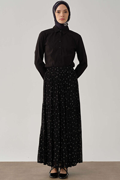 Tuğba Çiçek Desenli Etek - Siyah