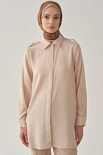 Tuğba Apoletli Gizli Patlı Tunik - Bej