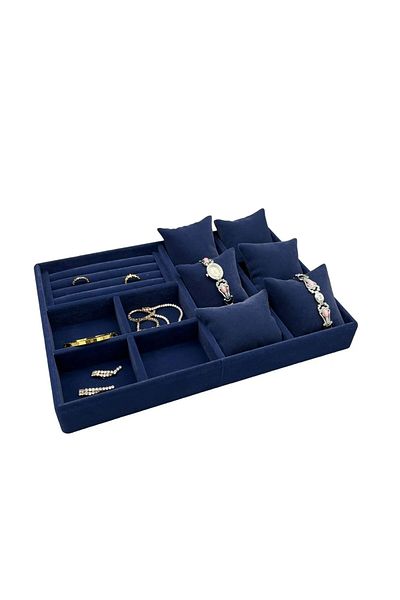 MeGass Dekor Domestic Production Oslo Model Suede Coated Dark Blue Color Padded Mix Drawer Inside Jewelry Organizer