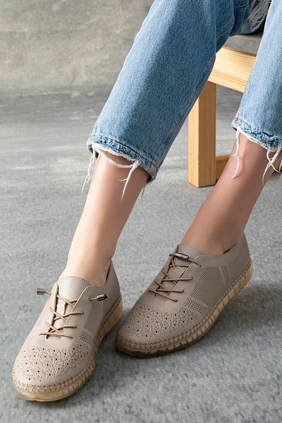 golder Napoca Genuine Leather Cream Women's Leather Ballerinas