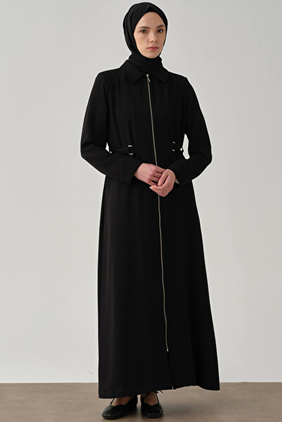 Tuğba Beli Bant Tokalı Pardesü - Siyah