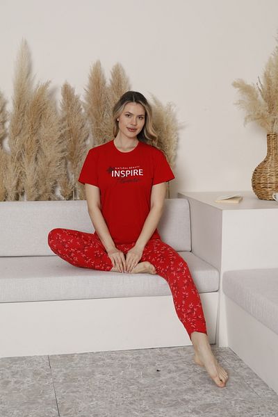 FAMES PİJAMA Summer Suprem Vine Pattern Women's Pajama Suit
