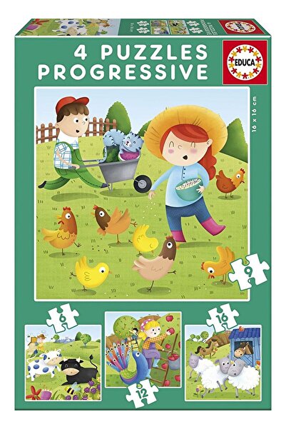 Educa Puzzle Educa 17145 - 6+9+12+16 Farm Animals 4-Piece Children's Puzzle