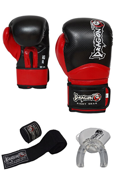 Dragondo Carbon dragon boks eldiveni kick boks MuayThai müsabaka antreman boxing boks bandaj dişlik 3'lü Set