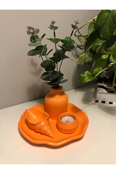 Bautinq Store Dekoratif El Yapımı Soft Turuncu Renk Obje Seti Pampas Vazosu,d...