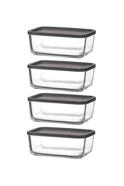 Paşabahçe 53743 Anthracite-Grey Snowbox Storage Container 4 Pieces 1200Cc