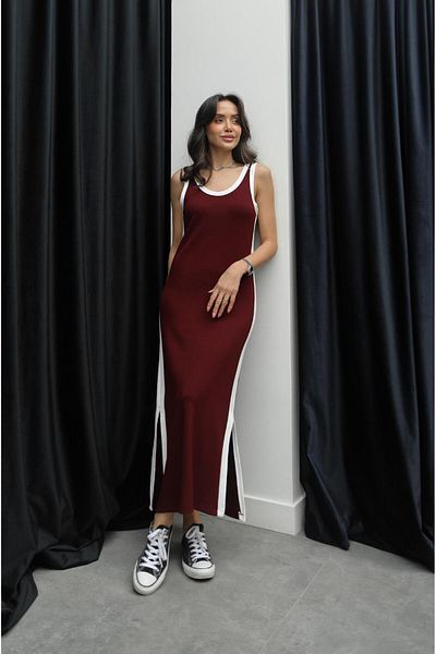 Havoş Rochie cu fante cu nervuri burgundy ecru