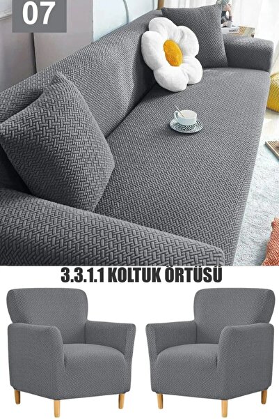 Hacer Tuğla Desen Koltuk Örtüsü Lastikli Kayma Yapmayan 3 3 1 1 takım Çekyat ...