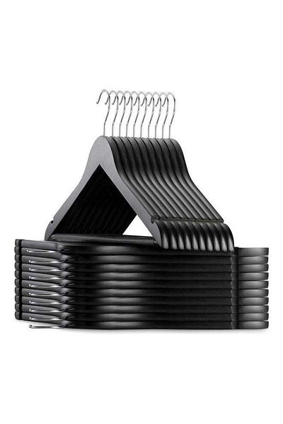 Generic ZOBER 30-Piece Non-Slip 360° Swivel Hook Precisely Cut Notches Wooden Suit Hangers Black