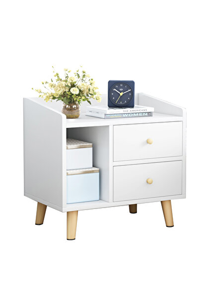 sharpdo Simple Modern Style Double Drawer Bedside Table, White 43*30*48CM