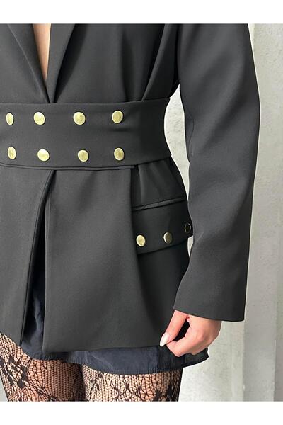 FERZOLAİO Black Double Breasted Jacket with Staple Buttons