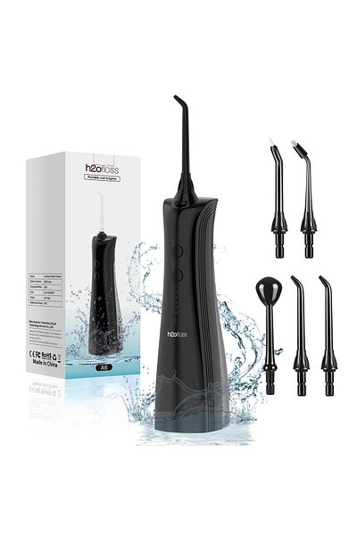 h2ofloss Water Flosser Pick for Teeth, 300ML Portable Oral Irrigator Upgraded Tank Removable-IPX7BK