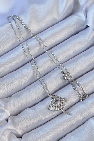 Skygo 316L Steel Chain Silver Color Zircon Stone Ballerina Necklace - Tj-Bko9112
